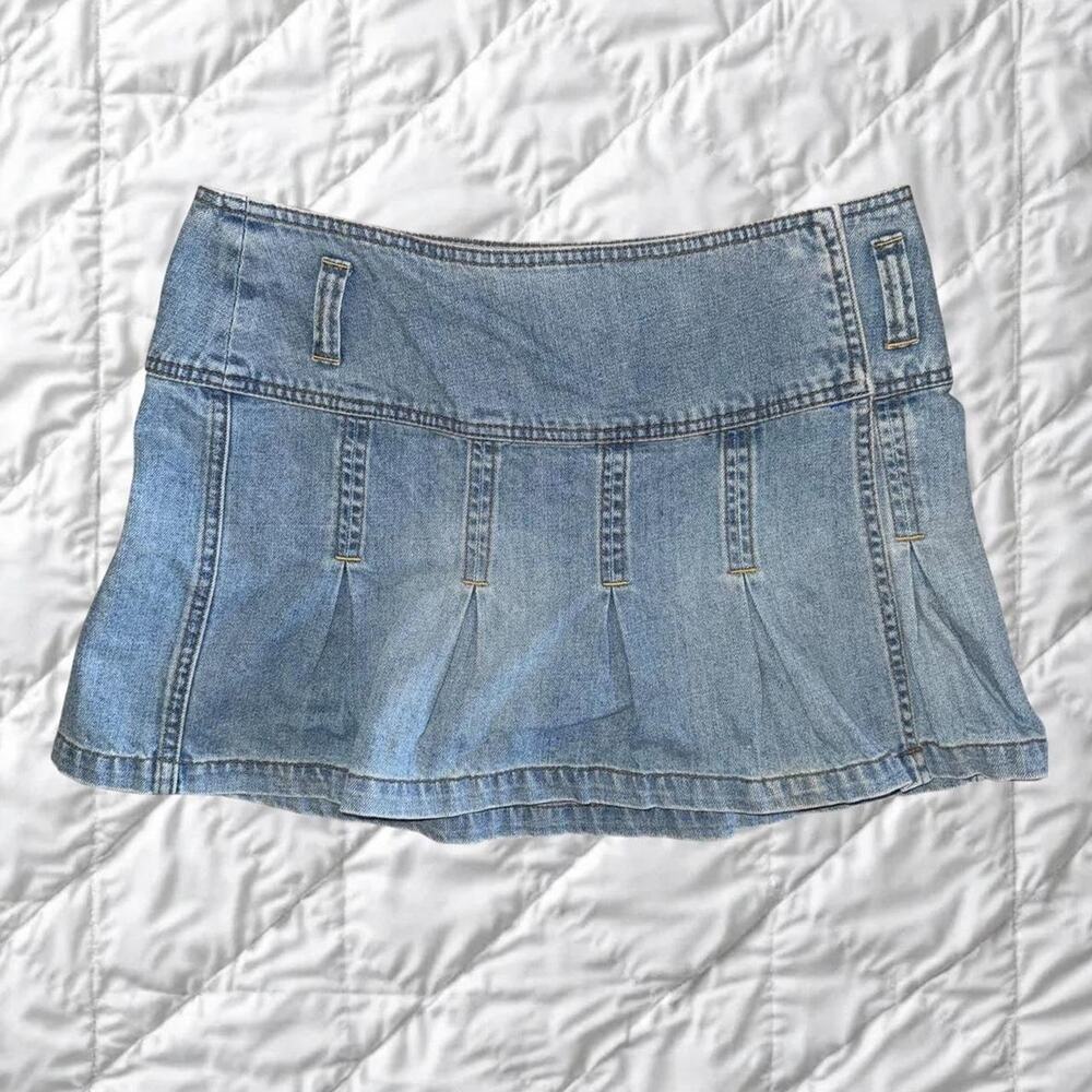90s polo ralph lauren denim pleated low rise mini skirt